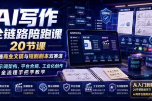AI写作全链路陪跑课｜20节课打通商业文稿与短剧剧本双赛道，提示词架构、平台合规、工业化创作全流程手把手教学