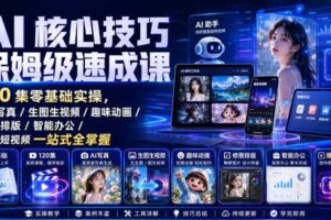 AI核心技巧保姆级速成课｜120集零基础实操，AI写真/生图生视频/趣味动画/修图排版/智能办公/爆款短视频一站式全掌握