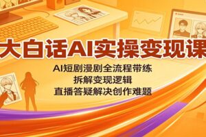 大白话AI实操变现课:AI短剧漫剧全流程带练,拆解变现逻辑,直播答疑解决创作难题