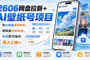 2606网盘拉新+AI壁纸号项目，用AI绘画原创壁纸，賺网盘拉新收益，手机即可操作，月入1W+