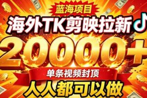 海外TK拉新最新玩法，剪映就能做，不用经验不用粉丝，单条视频收益上限2W+