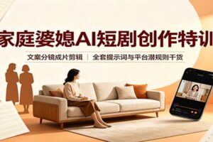 家庭婆媳AI短剧创作特训:文案分镜成片剪辑,全套提示词与平台潜规则干货