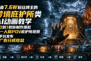 抖音7.6W粉丝博主的梦境庇护所类AI动画教学，从0到1教你制作爆款第一人称POV庇护所视频，全平台发布撸广告分成收益