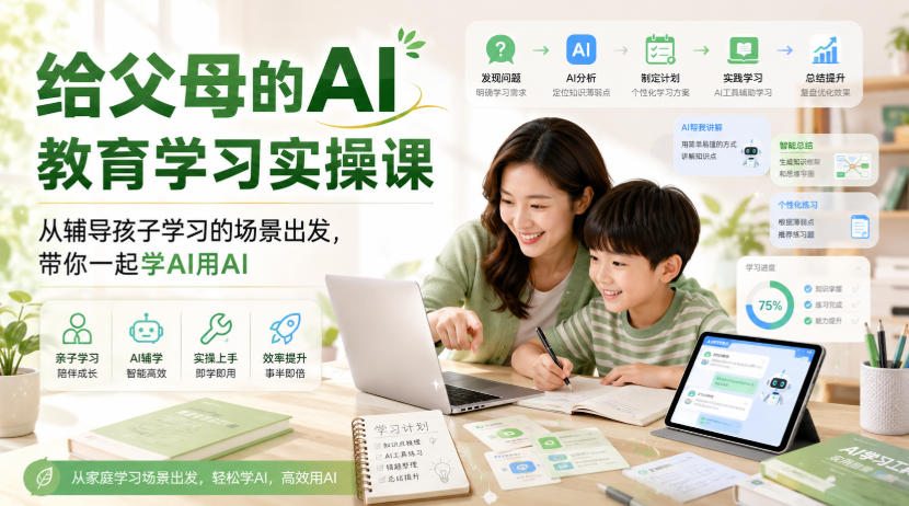 给父母的AI教育学习实操课，从辅导孩子学习的场景出发，带你一起学AI用AI