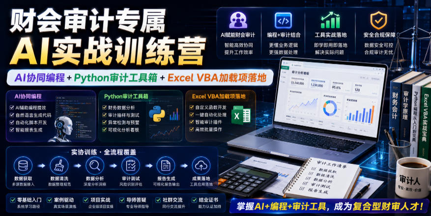 财会审计专属AI实战训练营｜AI协同编程+Python审计工具箱+Excel VBA加载项落地（更新0816）