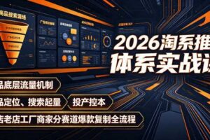 2026淘系推广体系实战课｜新品底层流量机制、选品定位、搜索起量、投产控本、新店老店工厂商家分赛道爆款复制全流程（更新）