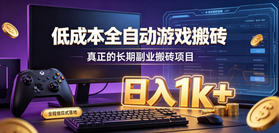 低成本全自动游戏搬砖,真正的长期副业搬砖项目,日入1k+,全程傻瓜式落地【揭秘】