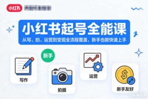 小红书起号全能课，从写、拍、运营到变现全流程覆盖，新手也能快速上手（更新）