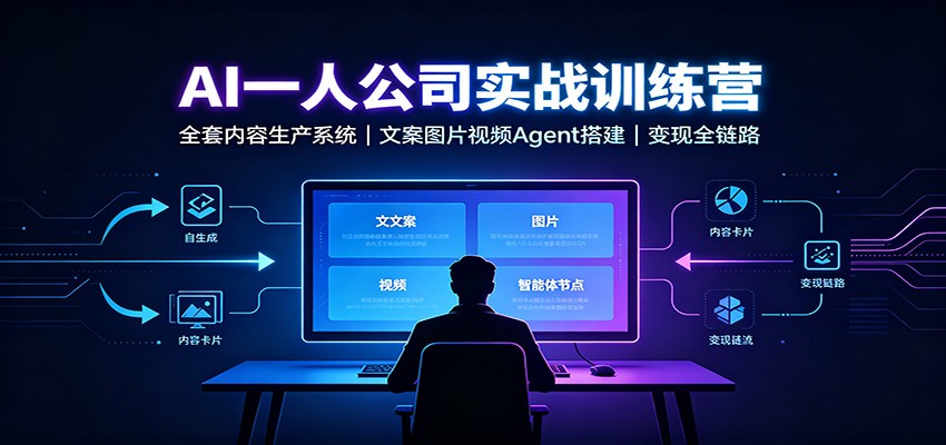 AI创作一人公司实战训练营：全套内容生产系统，文案图片视频Agent搭建变现全链路