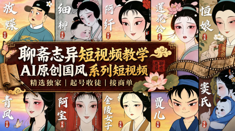 聊斋志异短视频教学，AI原创国风系列短视频，精选独家丨起号收徒丨接商单（更新0818）