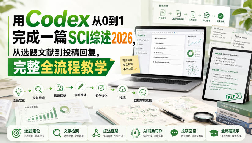 用Codex从0到1完成一篇SCI综述2026，从选题文献到投稿回复，完整全流程教学