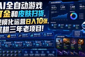 AI全自动游戏打金和皮肤扫货，规模化运营日入10张，深耕三年老项目！【揭秘】