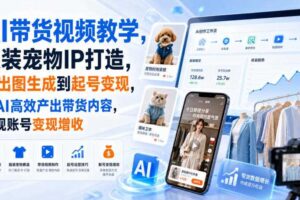 AI带货视频教学,服装宠物IP打造,从出图生成到起号变现,用AI高效产出带货内容,实现账号变现增收