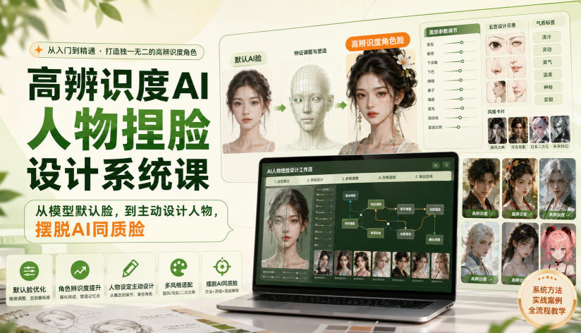 高辨识度AI人物捏脸设计系统课，从模型默认脸，到主动设计人物，摆脱AI同质脸