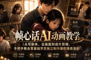 帧心话AI动画教学｜从写剧本、出画面到成片剪辑，手把手教会零基础学员独立制作爆款情感漫剧