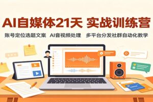 AI自媒体21天实战训练营：账号定位选题文案，AI音视频处理，多平台分发社群自动化教学