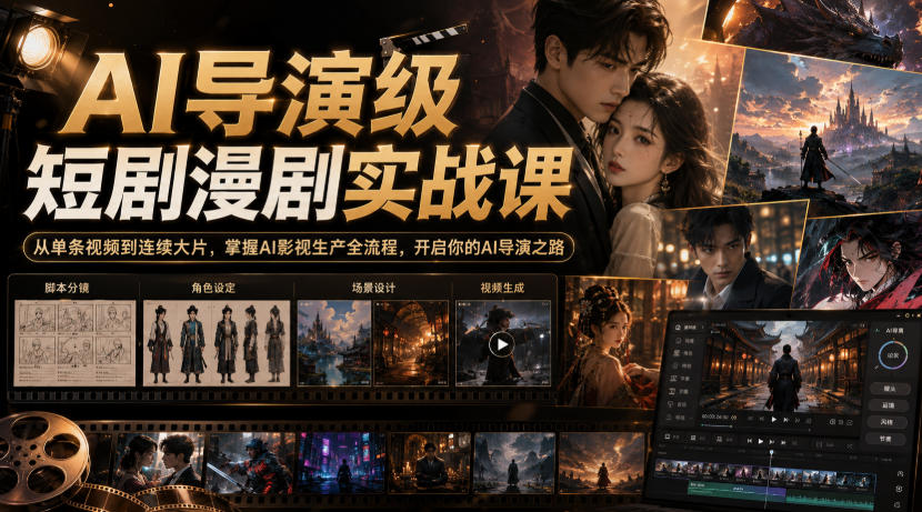 AI导演级短剧漫剧实战课，从单条视频到连续大片，掌握AI影视生产全流程，开启你的AI导演之路!