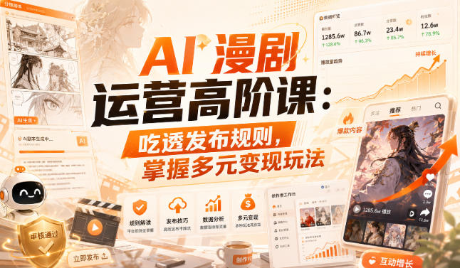 AI漫剧运营高阶课：吃透发布规则，掌握多元变现玩法