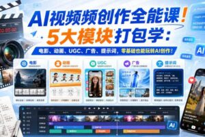 AI视频频创作全能课！5大模块打包学：电影、动画、UGC、广告、提示词，零基础也能玩转AI创作！【原创双语字幕】