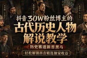 抖音30W粉丝博主的古代历史人物解说教学，历史赛道新晋黑马，轻松解锁抖音精选独家收益