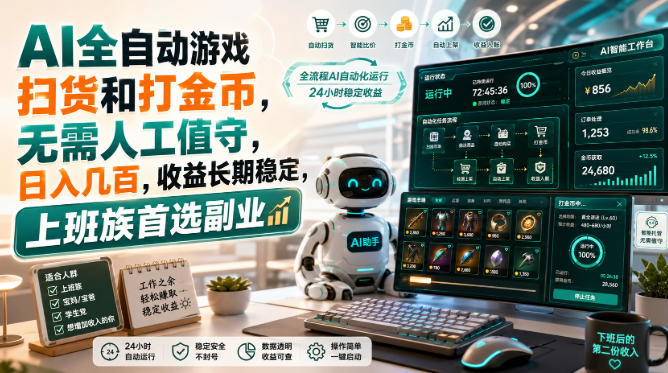 AI全自动游戏扫货和打金币，无需人工值守，日入几百，收益长期稳定，上班族首选副业【揭秘】
