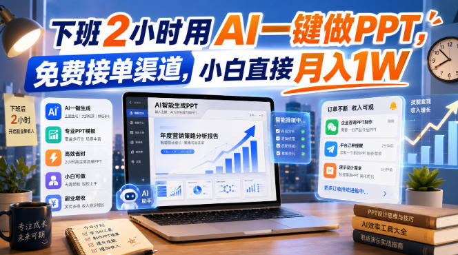 下班2小时用AI一键做PPT，免费接单渠道，小白直接月入1W【揭秘】