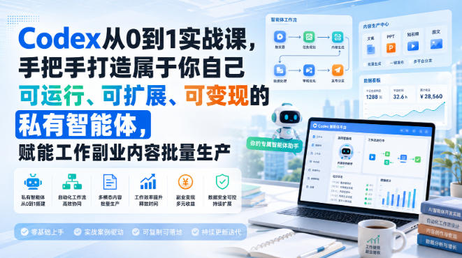 Codex从0到1实战课,手把手打造属于你自己可运行、可扩展、可变现的私有智能体,赋能工作副业内容批量生产
