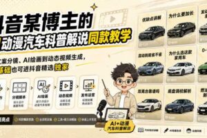 抖音某博主的AI动漫汽车科普解说同款教学，从文案分镜、AI绘画到动态视频生成，0基础解锁抖音精选独家收益