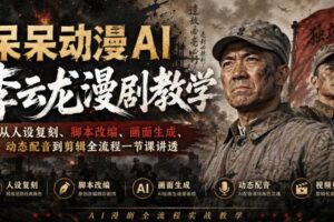 呆呆动漫AI李云龙漫剧教学，从人设复刻、脚本改编、画面生成、动态配音到剪辑全流程一节课讲透