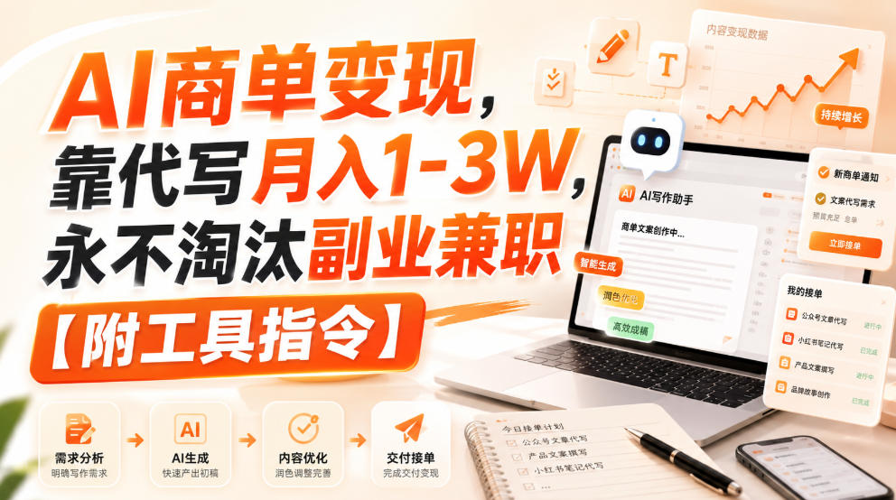 AI商单变现，靠代写月入1-3W，永不淘汰副业兼职【附工具指令】【揭秘】