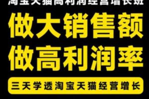 天猫淘宝高利润经营增长班杭州线下课31期8月22-24日，做大销售额做高利润率，三天学透淘宝天猫经营增长