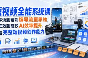 短视频全能系统课，从平淡到精彩编导流量思维，从低效到高效AI效率提升，打造完整短视频创作能力（2026年8月30更新233集）