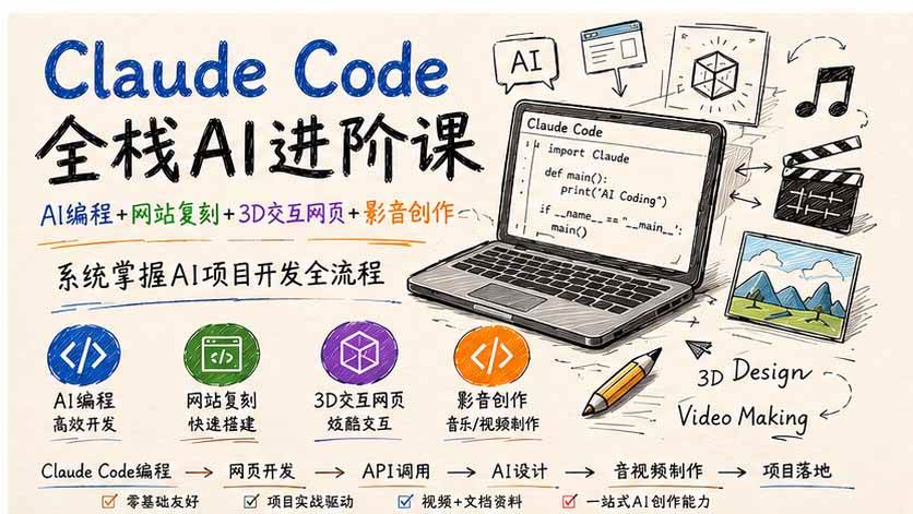 （20188期）Claude Code全栈AI进阶课-更新；AI编程+网站复刻+3D交互网页+影音创作，系统掌握AI项目开发全流程-大牛创业网