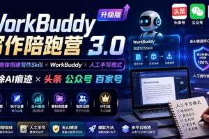 （20311期）WorkBuddy写作陪跑营3.0-更新：Ai智能体创建写作Skill×WorkBuddy×人工手写模式×去除AI痕迹×头条公众号百家号