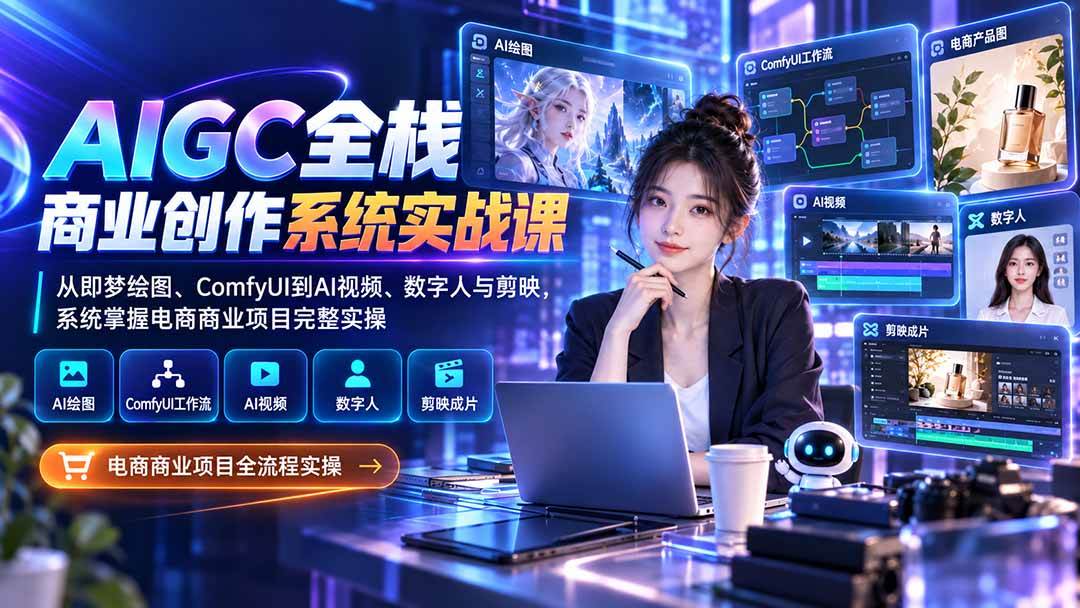 （20342期）AIGC全栈商业创作系统实战课：从即梦绘图、ComfyUI到AI视频、数字人与剪映，系统掌握电商商业项目完整实操