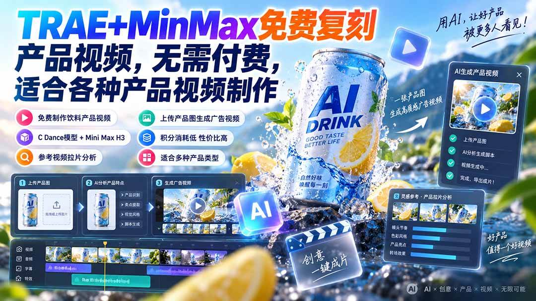 （20362期）TRAE+MinMax免费复刻产品视频，无需付费，适合各种产品视频制作
