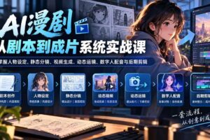 (20375期)AI漫剧从剧本到成片系统实战课:掌握人物设定、静态分镜、视频生成、动态运镜、数字人配音与后期剪辑