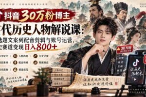 （20441期）抖音30万粉博主古代历史人物解说课：从选题文案到配音剪辑与账号运营，历史赛道变现日入800+