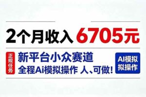 （20443期）2个月收入6705元，最新平台小众赛道，全程Ai操作人人可做！