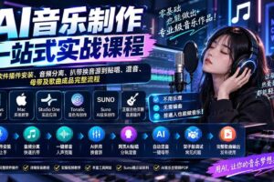（20490期）AI音乐制作一站式实战课程：从软件插件安装、音频分离、扒带换音源到贴唱、混音、母带及歌曲成品完整流程