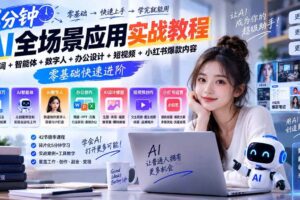 （20493期）AI全场景应用实战教程｜提示词+智能体+数字人+办公设计+短视频+小红书爆款内容，零基础快速进阶