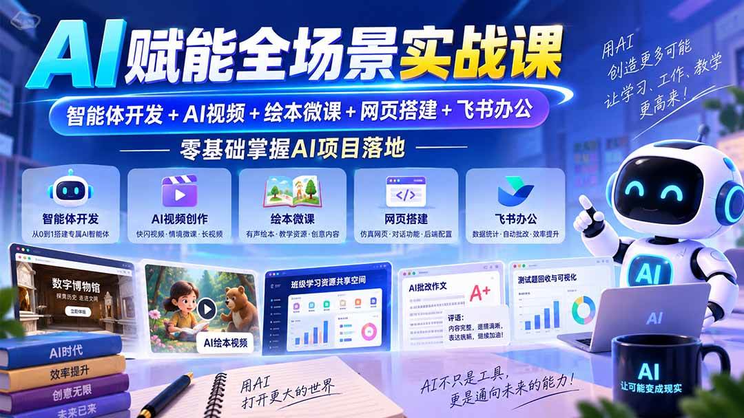 （20517期）AI赋能全场景实战课｜智能体开发+AI视频+绘本微课+网页搭建+飞书办公，零基础掌握AI项目落地