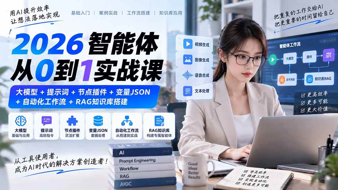 （20546期）2026智能体从0到1实战课｜大模型+提示词+节点插件+变量JSON+自动化工作流+RAG知识库搭建