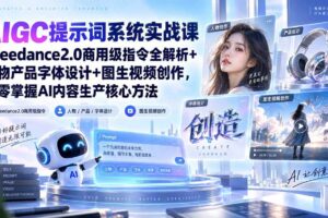 (20559期)AIGC提示词系统实战课-无水印|Seedance2.0商用级指令全解析+人物产品字体设计+图生视频创作,掌握AI内容生产方法