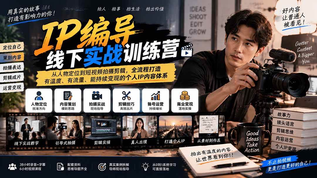 （20610期）IP编导线下实战训练营-更新：从人物定位到短视频拍摄剪辑，全流程打造有温度、有流量、能持续变现的个人IP内容体系