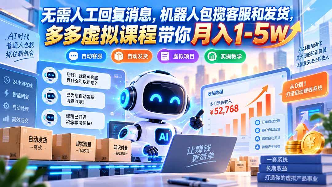 （20615期）无需人工回复消息，机器人包揽客服和发货，多多虚拟课程带你月入1-5W