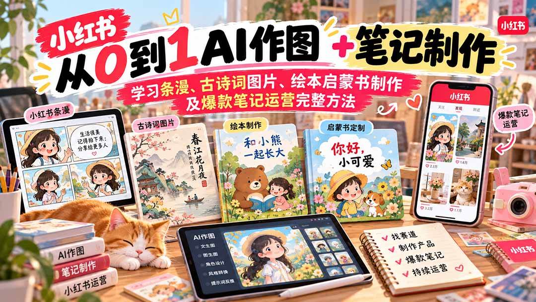 （20655期）2026小红书AI内容创作从0到1：学习条漫、古诗词图片、绘本启蒙书制作及爆款笔记运营完整方法