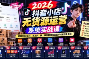 （20659期）2026抖音小店无货源运营系统实战课：掌握1688上抖、淘上抖、拼上抖及精细化选品千川起店全流程