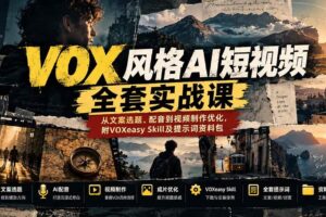 (20677期)【无水印】VOX风格AI短视频全套实战课:从文案选题、配音到视频制作优化,附VOXeasy Skill及提示词资料包