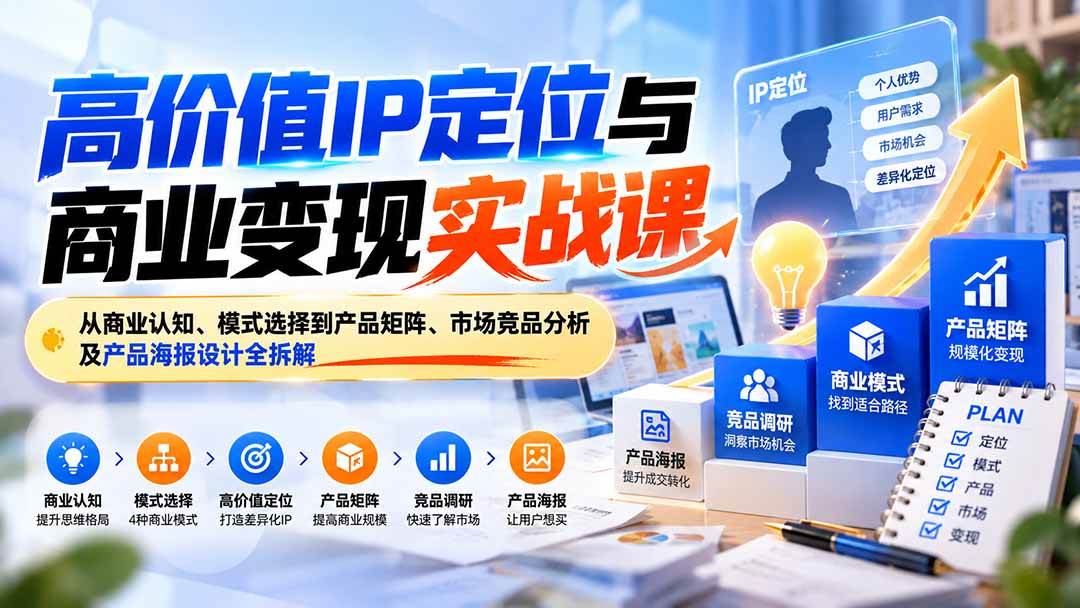 （20715期）高价值IP定位与商业变现实战课：从商业认知、模式选择到产品矩阵、市场竞品分析及产品海报设计全拆解